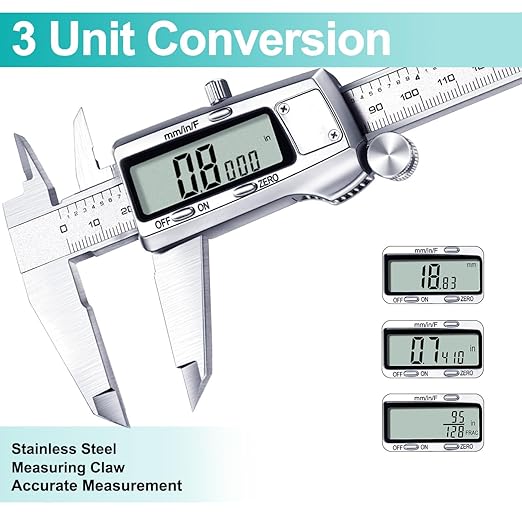Kynup Digital Caliper 8 inch,Caliper Measuring Tool, Vernier Caliper, Stainless Steel, Full Turn Off, Switch from Inch Metric Fraction, Micrometer Digital for Household, DIY(200MM)