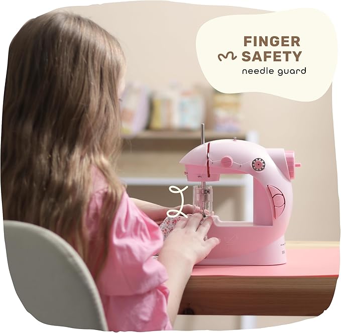 CraftBud Mini Sewing Machine for Beginners, Dual Speed Small Portable Sewing Machine for Kids and Adults with Extension Table, 48 Piece Gift Set Includes, Pedal, Projects Book, Light and More, Pink