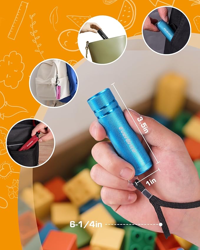 EverBrite 6-Pack Mini Flashlight Set, Aluminum LED Handheld Torches with Lanyard, Assorted Colors, 18 AAA Batteries Included for Emergency, Camping, Power Outage, Bulk Holiday Gifts