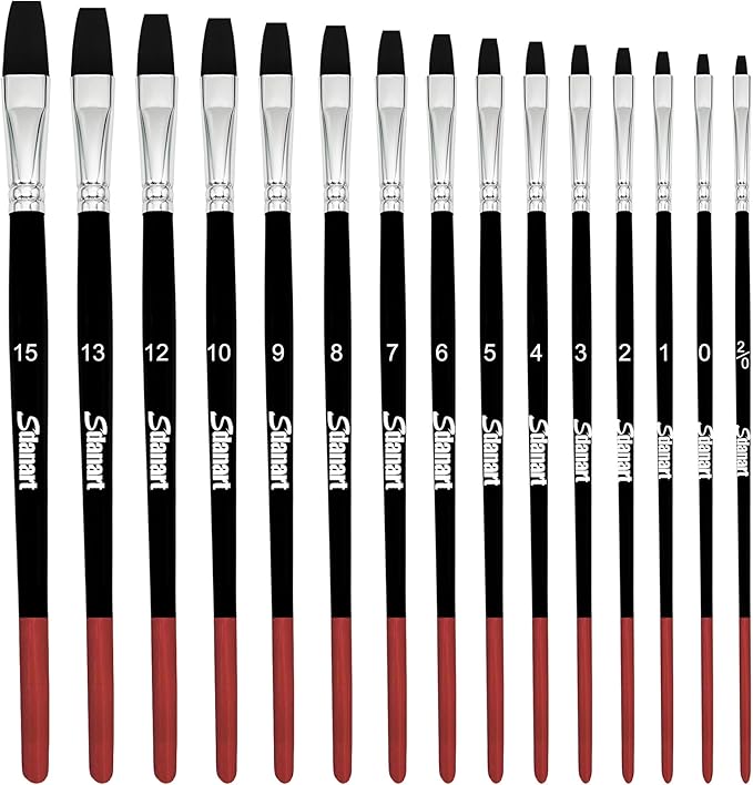 Flat Paint Brushes,15 PCS Different Sizes Flat Paint Brush Set for Watercolor Acrylic Gouache Oil Ink and Face Body Painting,Professional Art Paintbrush for Artists and Beginners