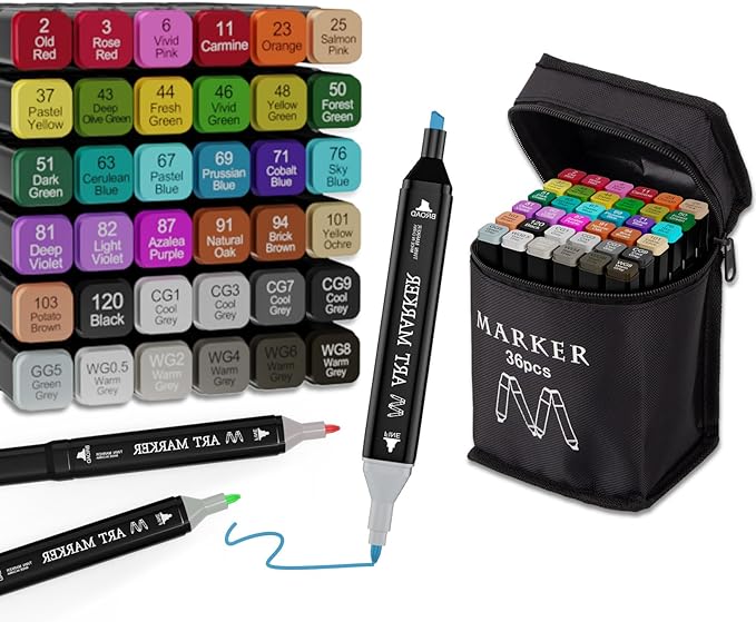 AdamStar Alcohol Markers, 36 Colors Dual Tip Art Markers for Kids & Adult Coloring Sketching Drawing Markers for Artists Paint Markers Pen with Carry Case (36)