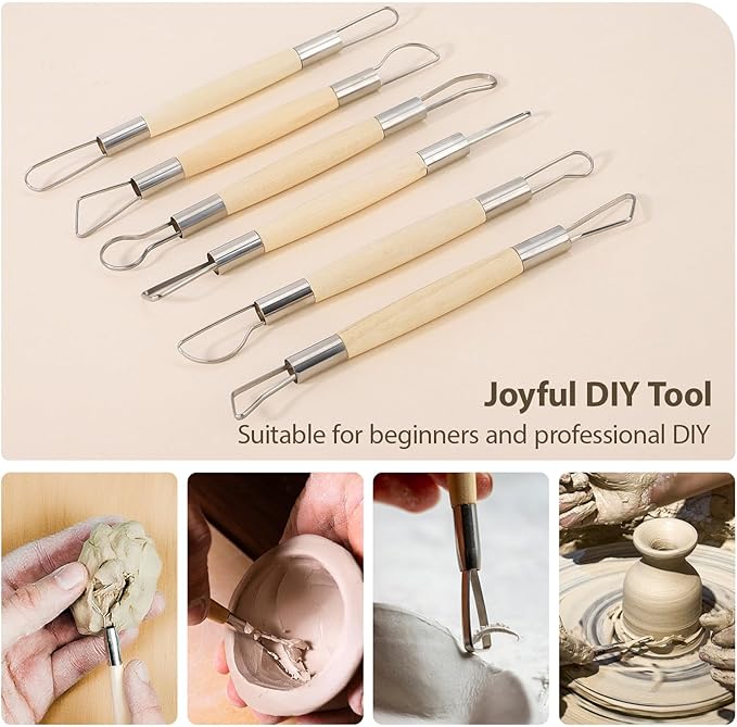 Tovotum 14PCS Ceramic Pottery Clay Ribbon Sculpting Tool Set with Feather Wire Texture and Needle Detail Tools for Carving Modeling