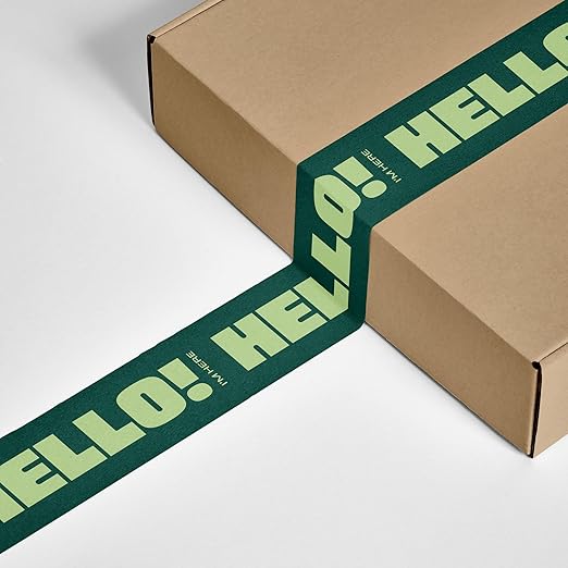 Cool Decorative Packing Tape for Small Business, Cute Designer Printed Packaging and Shipping Tape, Hello! I'm Here, Dark Green Mint, 1.88" x 110 Yards (330 feet)