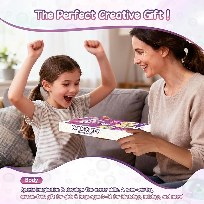 Taotuo Magic Foam Texture Painting Kit - 3D Art Puffy Paint Kit, Princesses & Unicorns,15 Mess-Free Paint by Number Craft for Kids Ages 3-10