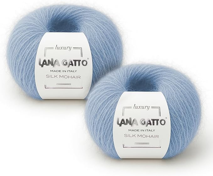 Silk Mohair Luxury Yarns, Premium and Soft Blend for Knitting, Made in Italy (Light Blue - 7264, 2)