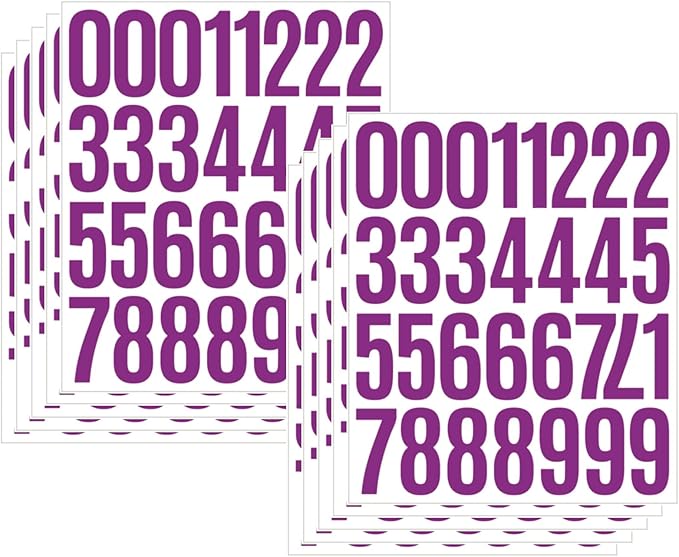 10 Sheets Vinyl Mailbox Number Stickers - Self-Adhesive Address Labels for Cars, House Doors, Windows & Metal Mailboxes (Purple, 2 inch)