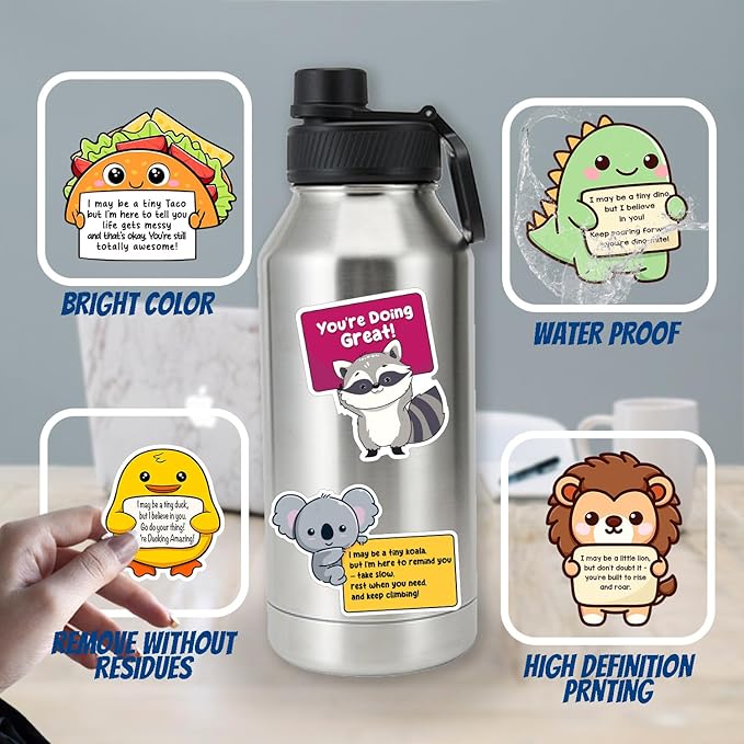 100PCS Emotional Support Animal Stickers – Affirmation Sticker Pack for Adults or Kids Cute Inspirational Buddies for Water Bottles, Laptops, Phones, Positive Quote Vinyl