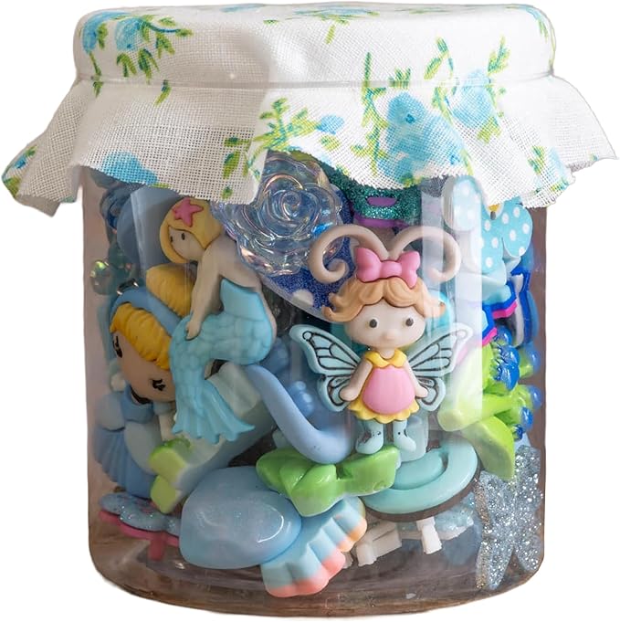 Holiday Magic Craft Button Jar | Christmas Embellishment Assortment, Sew-Thru, Loop-Back & Flat-Back Buttons for DIY Crafts, Christmas Ornaments Décor | 80 Pcs, Light Blue
