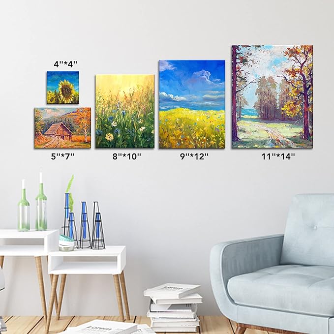 ESRICH Canvas Boards for Painting-21 Pack Blank Canvas Boards-4x4, 5x7, 8x10, 9x12, 11x14, Round Canvas D8, D10, Cotton Primed Canvas Panels, Painting Canvas for Oil, Acrylic, Watercolor.