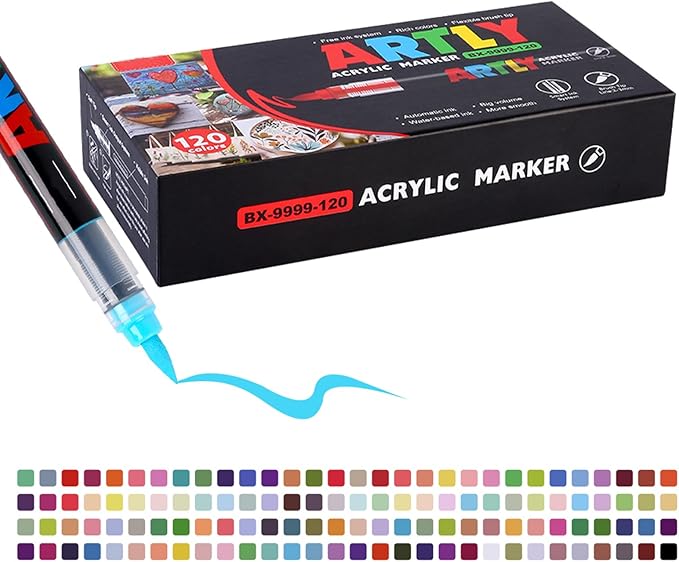 Acrylic Paint Markers, Acrylic Paint Pens, Fabric Markers for Textile, Rock, Glass, Wood, Paper, Ceramic, Canvas DIY Art Supplies Kit for Adults (120)