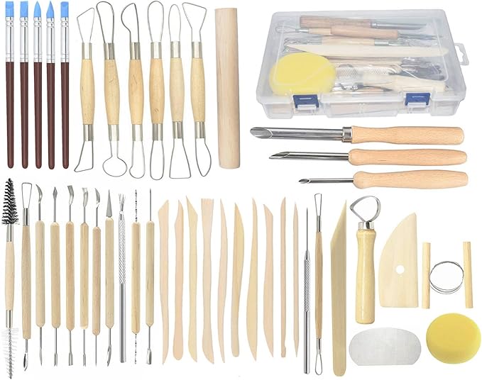 Pottery Tools, 44PCS Ceramic Clay Sculpting Tools Set with Plastic Case, for Beginners Expert Crafts Polymer Clay Club, Dotting, Modeling, Shaping Hobbyists, Artists, by Augernis