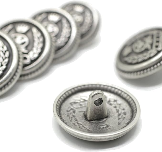 Antique Silver Metal Buttons - 12 Pcs - 4 Size Options - Crown of Rome Round Metal Shank Buttons Vintage for Men Women Blazer Coat Uniform Shirt Suit and Jacket Sewing Craft DIY N12702r