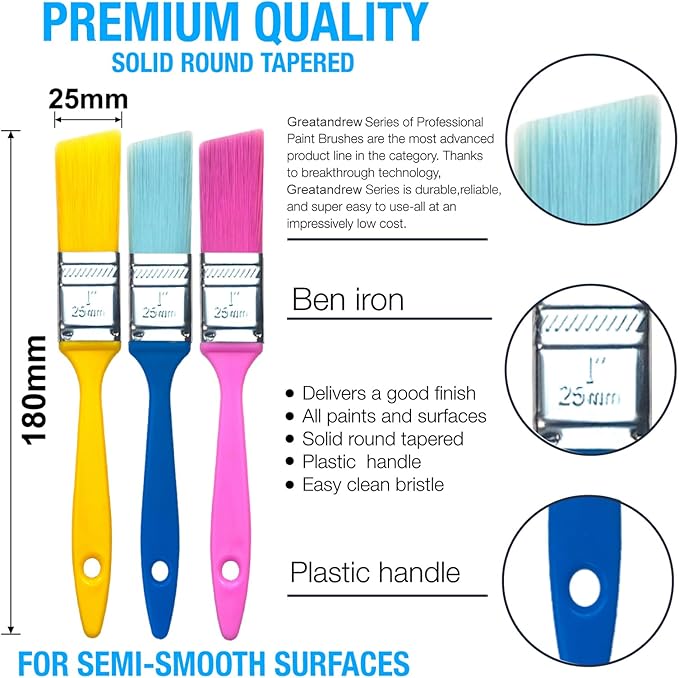 Angle sash Paint Brushes 1 Inch 12 Piece, Trim Paint Brush for Painting Acrylic Oil Crafts DIY, Walls,Touch Up,Trim Painting Supplies，Small Brushes