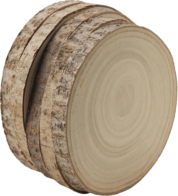 KINJOEK 10 PCS 7-8 Inch Large Natural Wood Slices with Bark, Unfinished Wooden Coasters Circles, Blank Round Wood Ornaments Slices Bulk for Centerpieces Craft Wedding Party Christmas Decor