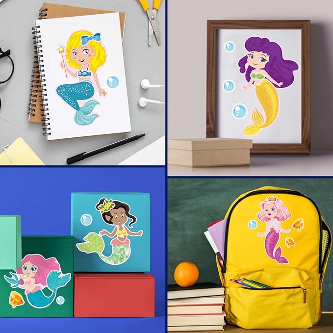 24 Sheets Mermaid Stickers Make Your Own Stickers Party Favors Mermaid Make A Face Sticker for Kids Party Favors,Classroom Teacher Rewards, Art Craft Supplies