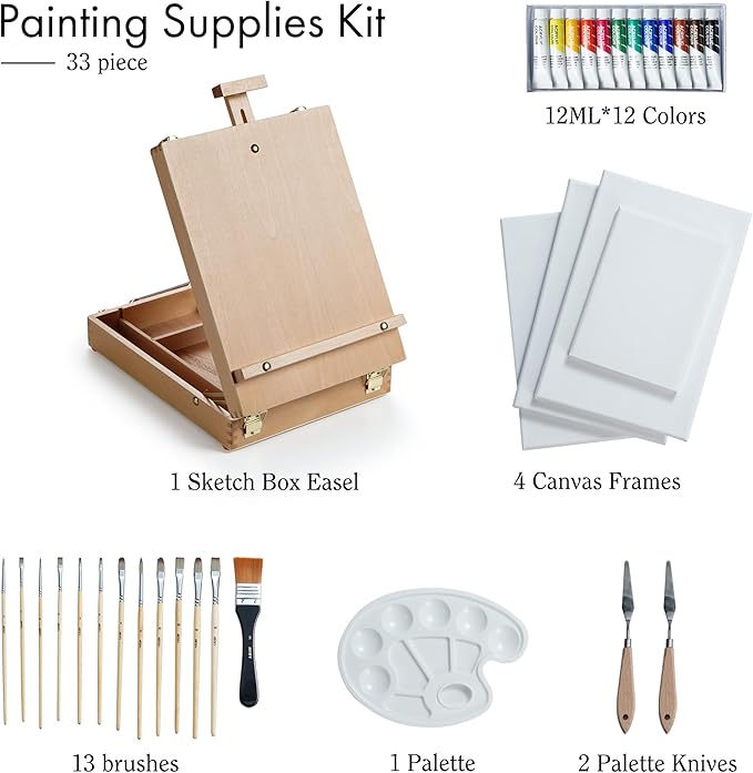 ARTIFY Art Supplies Kit, Tabletop Easel Set with 12 Acrylic Paints, 13 Paint Brushes, 4 Canvas Boards, 2 Palette Knives & Plastic Palette, Gift for Kids, Artists & Adults
