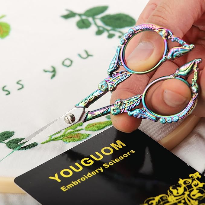 Sewing Embroidery Scissors – Small Vintage Sharp Detail Shears for Craft, Artwork, Needlework Yarn, Handicraft DIY Tool, Thread Snips, 4.6in Rainbow Bird Style