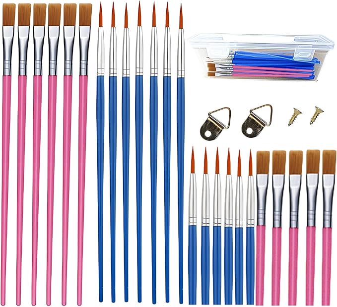 50 Pcs Small Paint Brushes, Flat and Round Pointed Art Brushes for Acrylic, Oil Painting, Watercolor Painting, handicrafts, Children's and Art Supplies Detail Painting (Mix)