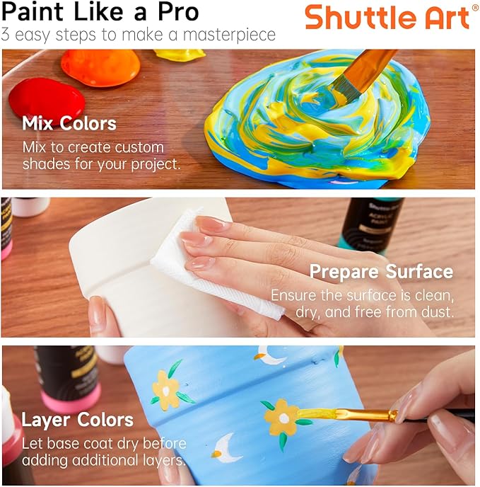 Shuttle Art 25 Colors Outdoor Acrylic Paint Set, 2oz/60ml Waterproof Acrylic Paint with 10 Brushes 1 Palette, Rich Pigmented Paints for Artists, Beginners on Rocks, Wood Crafts, Garden Statues