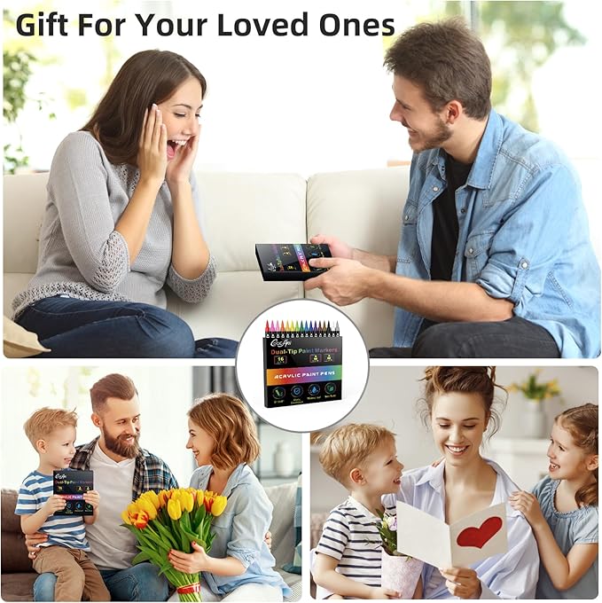 16 Colors Dual-tip Paint Marker, Brush and Medium Tip Acrylic Paint Markers for Wood,Rock Painting, Plastic, Canvas, Fabric, Glass,Mugs Almost Surface, DIY Project, Art Supplier