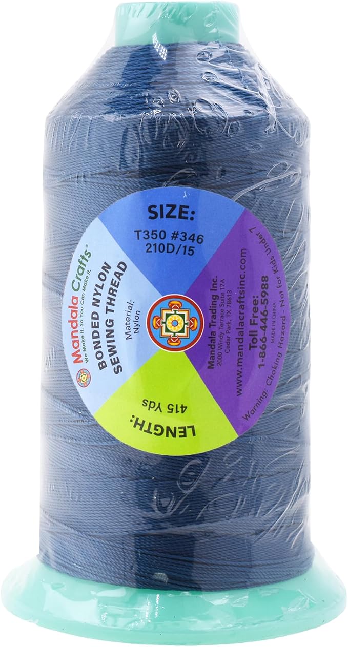 Mandala Crafts Size 346 210D T350 Bonded Nylon Thread - Airforce Blue 415 YDs Tex 350 Heavy Duty Sewing Threads for Leather, Jeans, Weaving, Outdoor Marine Upholstery
