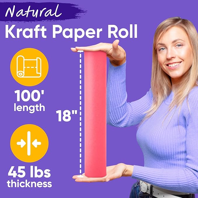 USA Made 18" x 1200" Pink Kraft Paper Roll, 45 lbs Thickness, American Quality Colored Kraft Paper for School, Poster Arts, Bulletin Board - Odorless, Non-Toxic, Safe for Kids