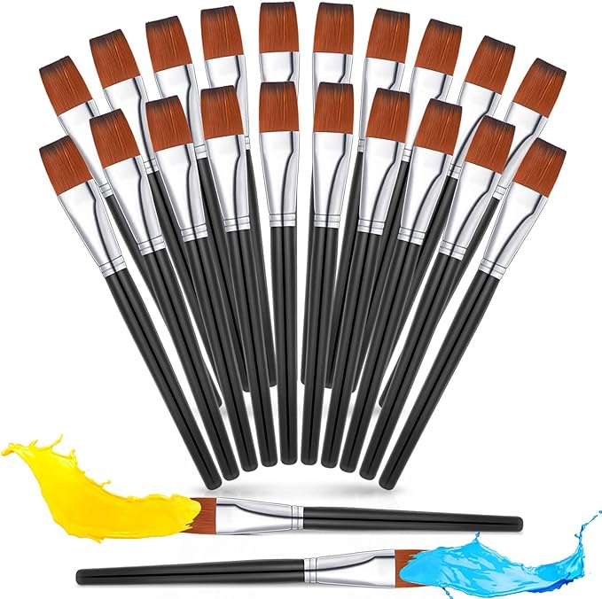Zonon 20 Pcs Flat Paint Brushes Acrylic Painting Craft Accessories Classroom Prizes Gifts Small Watercolor Paint Brushes Bulk for Adult Artist Detail Oil Canvas Face(1 Inch,Black)