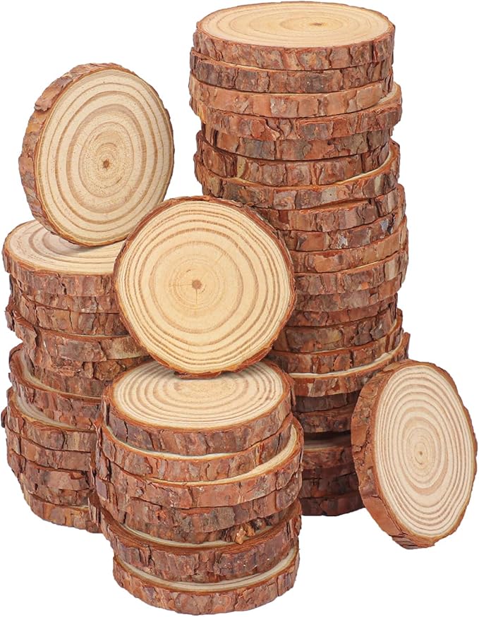 96 PCS Unfinished Wood Slices for Centerpieces, 3.15-4 Inch Natural Wood Slices with Tree Bark Pine and Wood Rounds Discs for DIY Crafts, Centerpieces, Art & Decor