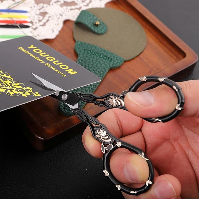 Little Detail Scissors with Case, Sharp Needlework Scissor for Sewing Craft Crochet Cross Stitch Yarn, Thread Snips Small Embroidery Shears Black
