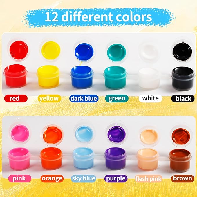 Yihurlm 40Pack Mini Acrylic Paint,12 Color Acrylic Paint Strips,40 Flat and 40 Pointed Brushes,Painting Party Supplies,Washable Mini Painting Kit Container Strips Storage for Artistic Craft Gift(2 ml)