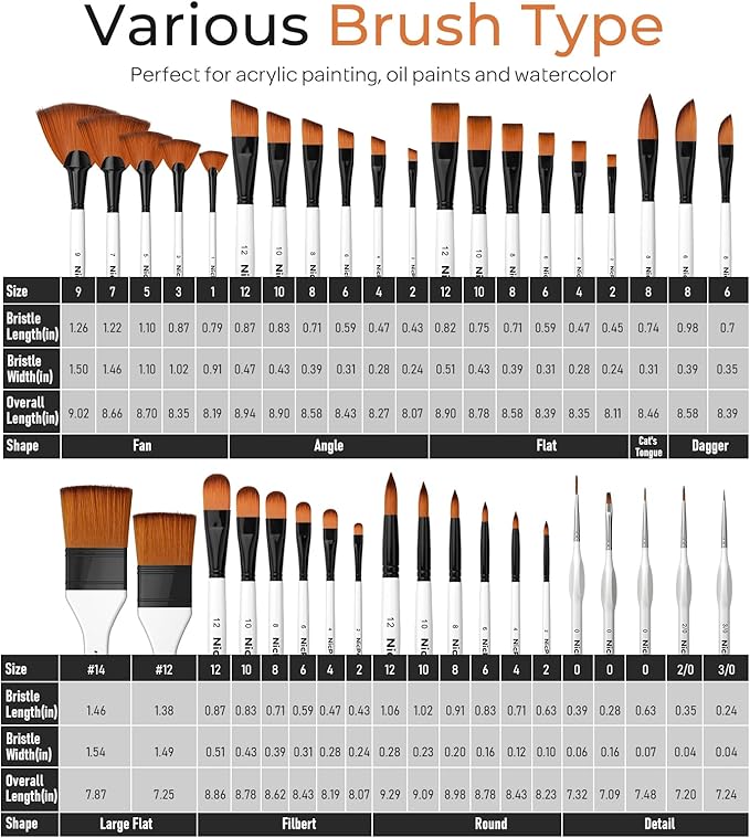 Nicpro 40 PCS Paint Brush Set, Professional Acrylic Paint Brushes with Palette Knife and Canvas Roll, Suitable for Acrylic Painting, Oil, Watercolor, Gouache, Art Supplies Painter Gifts for Artist