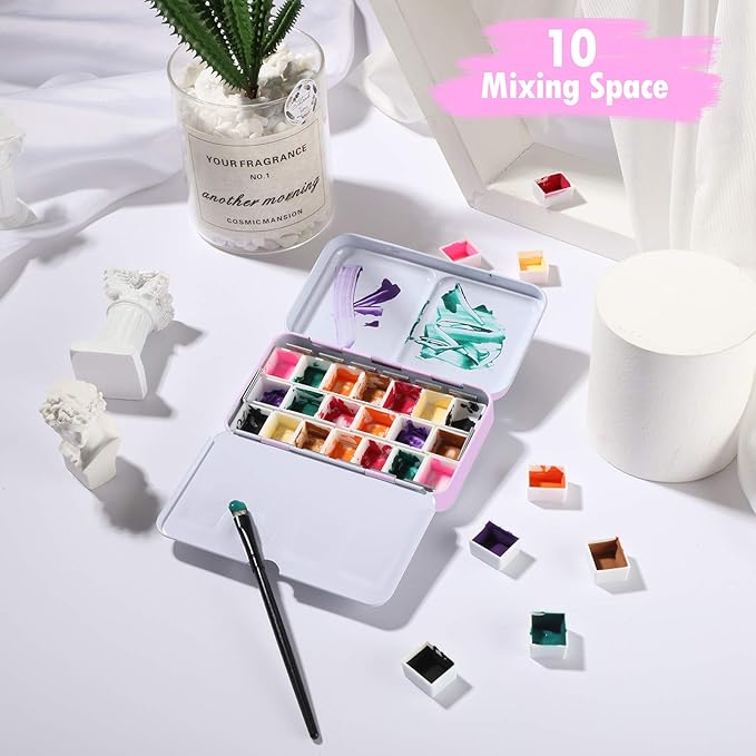 Zonon 51 Pcs Watercolor Paint Palette and Half Pans Set Watercolor Tin Box, Metal Palette Paint Case with Lid Empty with Storage Bag for Travel Artist(Pink)