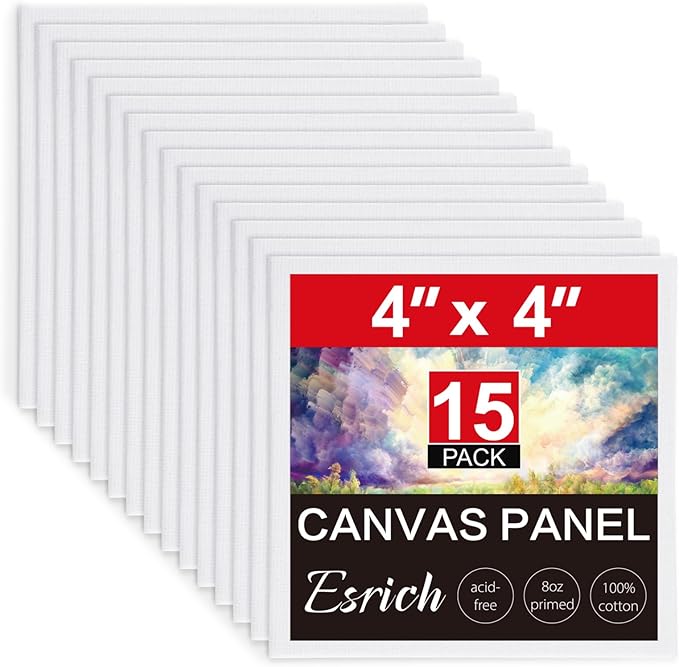 ESRICH Canvas Boards for Painting, 15 Pack Canvases 4x4 100% Cotton Small Paint Canvas Primed Acid Free Mini Blank Canvas Panels for Oil, Watercolor, Acrylic, Gouache & Tempera