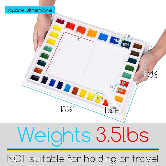 MEEDEN Ceramic Watercolor Palette: 33-Well Large Empty Professional Porcelain Paint Palette with Lid for Watercolor Acrylic Gouache, 13.5 x 10.8 Inch Mixing Tray for Studio