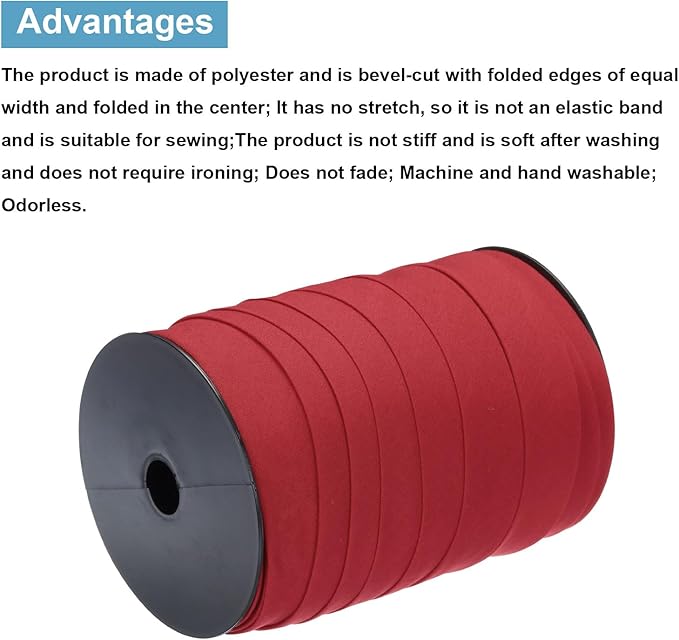 MECCANIXITY 1 Inch Double Fold Bias Tape Polyester Continuous Bulk Bias Tape for Sewing,Seaming Quilting Hemming Binding Crafts (Wine Red 55 Yards)