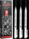 White Gel Pens, 0.8mm Fine Point Gel Ink Pen Set – 3 Pack Opaque Archival Ink for Black Paper Drawing, Sketching, Card Making & Bullet Journaling