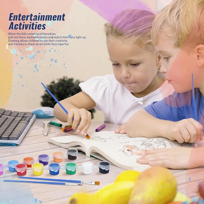 24 Sets(236 Pieces) Washable Paint Set, 12 Colors Water Paint with Brushes, Washable Paint Sets for School, Home, Classroom and Birthday or Art Party (48 Brushes)