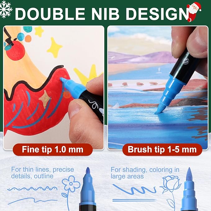60 Colors Acrylic Paint Markers - Waterproof Dual Tip Acrylic Paint Pens with Brush & Fine Tip Professional Marker Set Scrapbook Markers for Paper Rock Wood Fabric Glass Ceramic and DIY Crafts