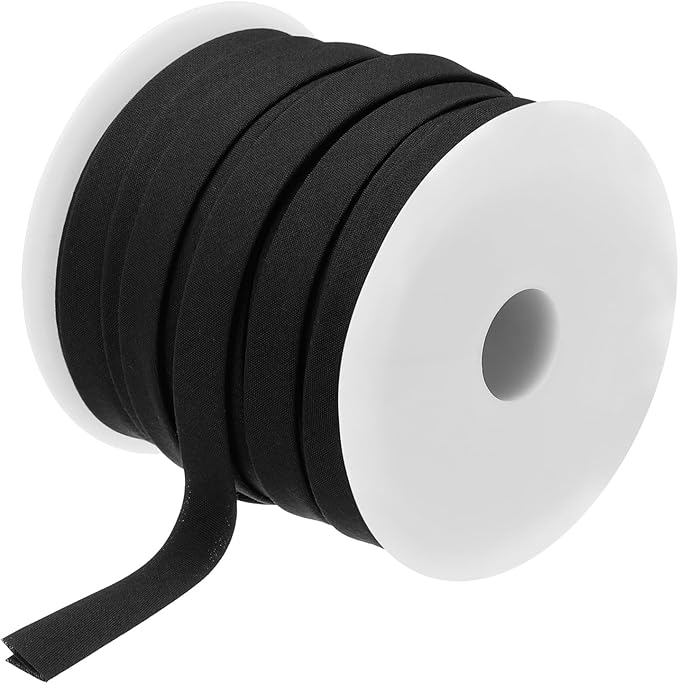 MECCANIXITY 1/2 Inch Double Fold Bias Tape Polyester Continuous Bulk Bias Tape for Sewing,Seaming Quilting Hemming Binding Crafts (Black 25 Yards)