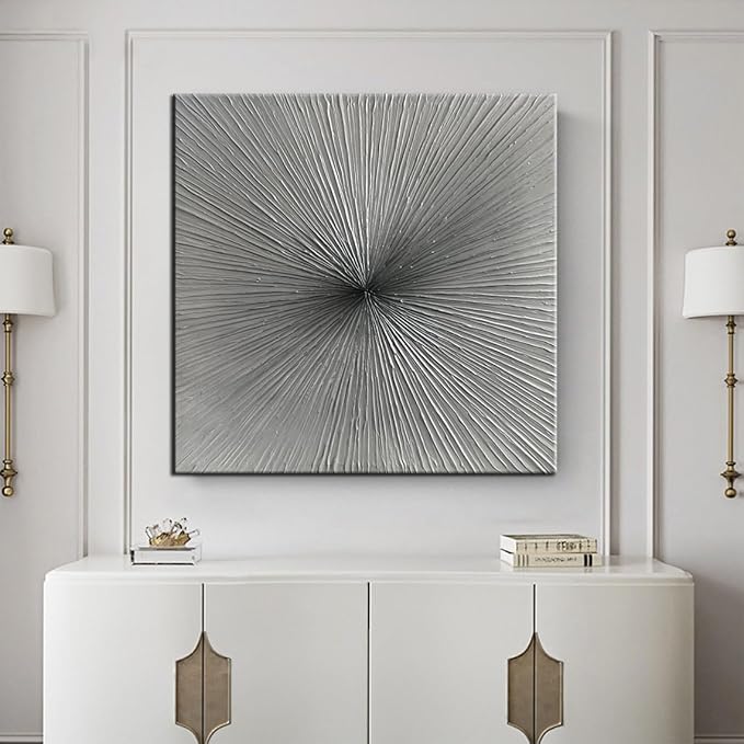 3D Abstract Art Oil Paintings on Canvas Texture Silver Gray Color Abstract Artwork Modern Home Decor Canvas Wall Art Ready to Hang for Living Room Bedroom 30x30inch