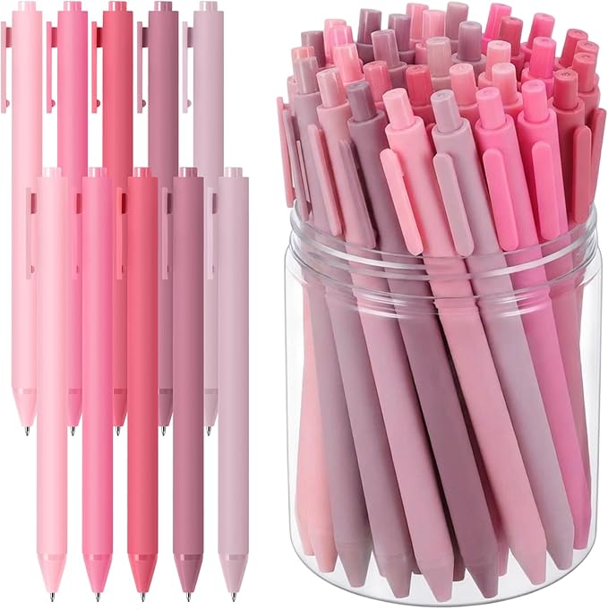 Crtiin 50 Pcs Gel Ink Pens Bulk, Black Ink 0.5mm Fine Point Retractable Pen Smooth Writing Office Supplies for Teacher Server Nurse Christmas Charity Donation Valentine (Light Pink)