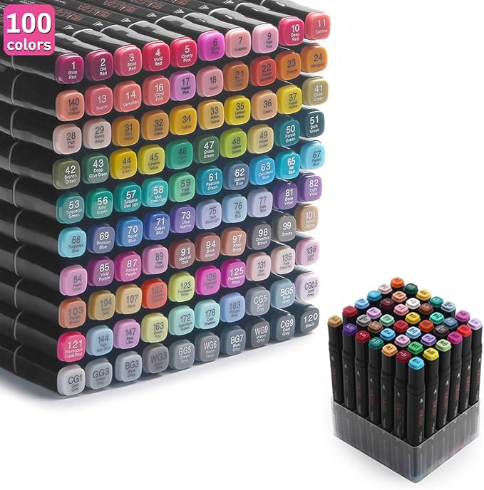 100 Colors Alcohol Markers Dual Tips Permanent Art Marker Pen for Kids & Adult, Alcohol-Based Highlighter Pens Sketch arts set for Coloring ,Painting, Sketching and Drawing.（non free flowing ）