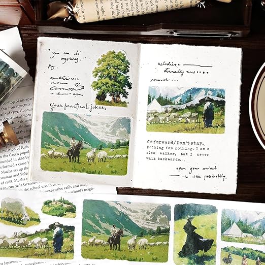 Alideco 6pcs Decorative Adhesive Tapes Fresh Literary Girl Botanical Flower Landscape PET Tape Great for Bullet Journal Supplies, Arts, Scrapbook, DIY Crafts, Planners (renshengshikuangye)