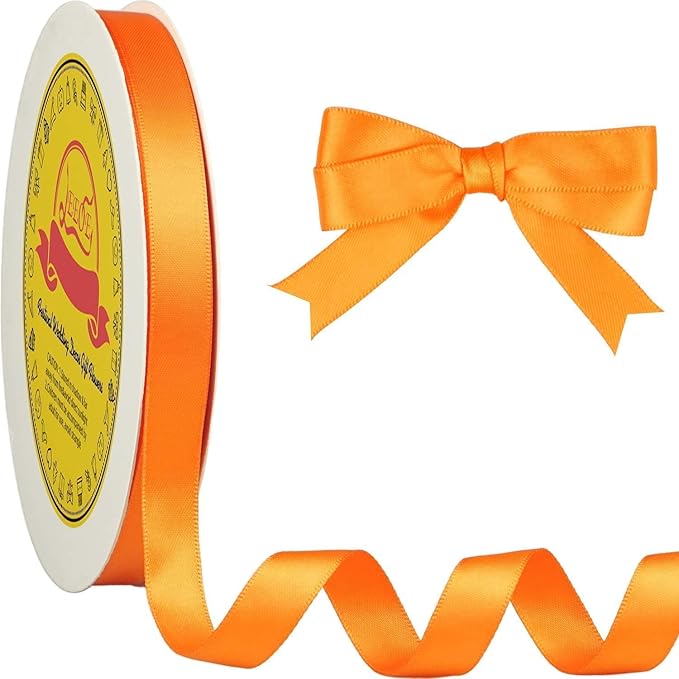 Double Face Autumn Orange Satin Ribbon 1/2 inch X 50 Yards Polyester Autumn Orange Ribbon for Gift Wrapping Very Suitable for Weddings Party Invitation Decorations and More