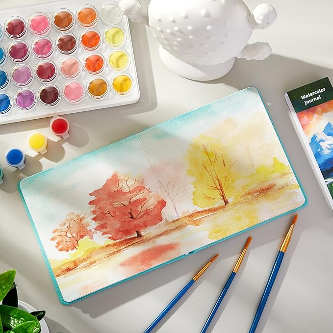 Dispowreath 5.5 x 5.5 in Watercolor Sketchbook Journal Square Watercolor Notebook Cold Press 140lb 300gsm Cotton Paper 48 Pages Journals Notebook Paper Pads(Turquoise)