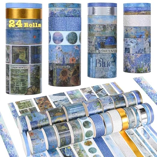 24 Rolls Washi Tape Set,Vintage Floral Decorative Masking Tape for Scrapbooking Supplies,Junk Journal,DIY Crafts,Gift Wrapping(Art Oil Painting Series)
