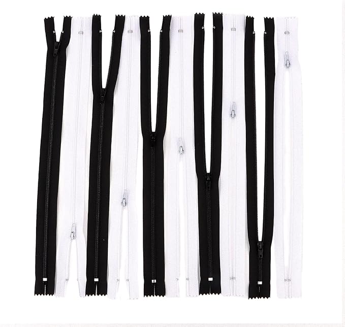 Amariver Zippers for Sewing - 100pcs Black & White Nylon Coil Zippers, 12 Inches, 2 Colors, 50 Pcs Per Color