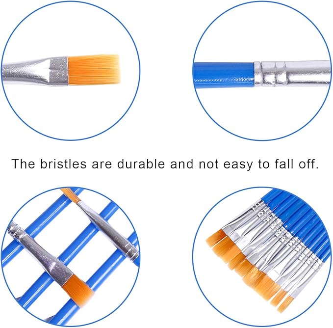 DECYOOL 100 Pcs Flat Paint Brushes,Small Brush Bulk for Detail Painting,Nylon Hair Brushes Acrylic Oil Watercolor Fine Art Painting for Kids,Children,Students,Starter,Teens, Adults, Artist