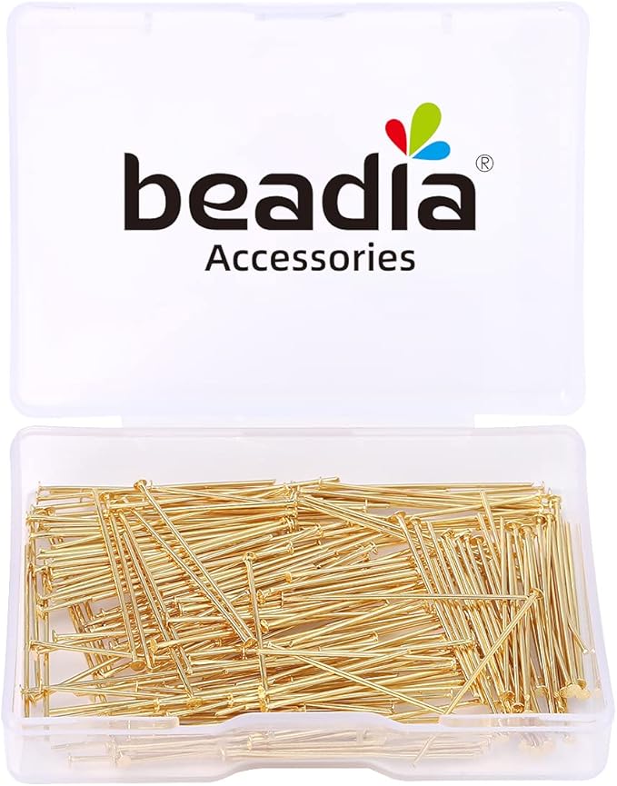 14K Gold Plated Flat Head Pins Non Tarnish 30mm 200pcs for Jewelry Making Findings