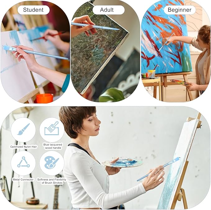6 Pcs Acrylic Paint Brush Set Watercolor Brushes Nylon Hair Painting Brushes Painting Brushs for All Purpose Acrylic Oil Watercolor Canvases Paintings Beginner Kits Drawing Art Supplies